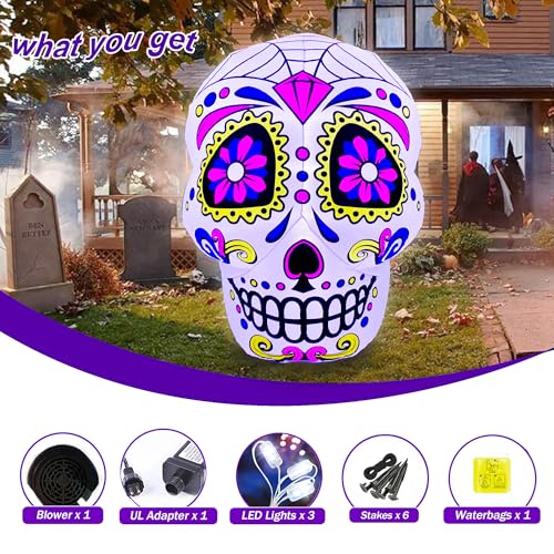 4.5 Ft LED Halloween Inflatable Sugar Skull Yard Decoration, Waterproof Outdoor Decor