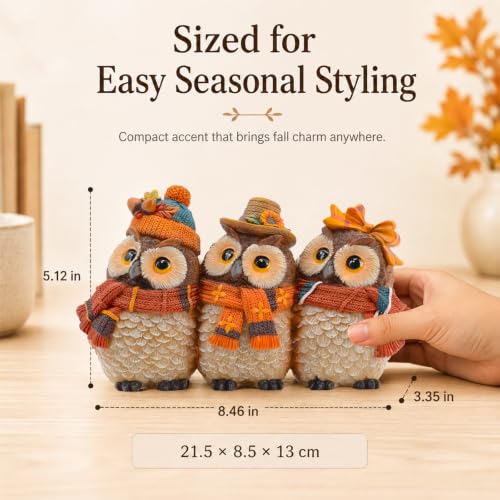 Autumn Owl Figurines Set - Fall Harvest Decor for Thanksgiving & Halloween