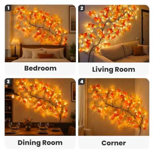 Fall Garland with Lights 3.9FT 48 LEDs USB Powered Autumn Maple Leaf Decor