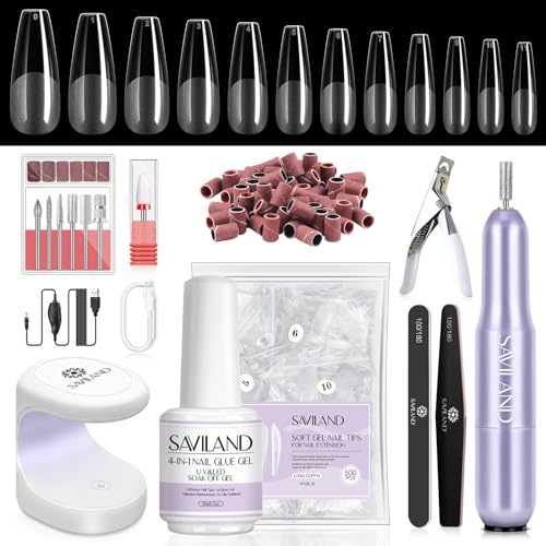 Long Coffin Soft Gel Nail Tips Kit - 500 PCS with UV & Drill Lamp - Variation 13