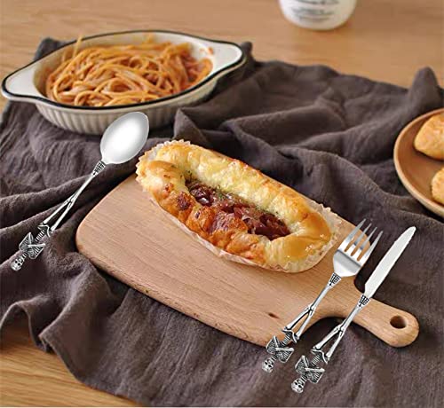 Skeleton Skull Silverware Set - 3-in-1 Stainless Steel Flatware for Halloween and Holidays - Silver / Skeleton Design