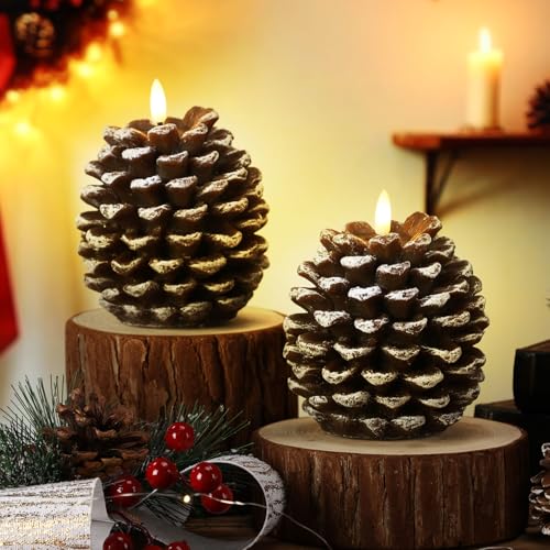 2-Pack LED Pine Cone Flameless Candles - Battery Operated Holiday Decor