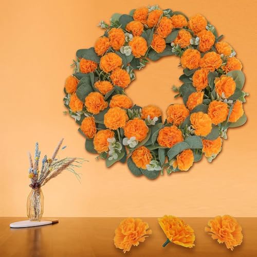 30 Pcs Artificial Orange Marigold Flower Heads for Halloween & Dia de Los Muertos Decorations
