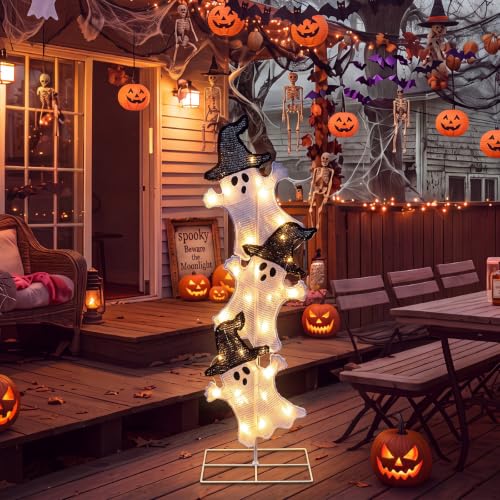 Halloween Ghost Lights 41 Inch Pre-lit Outdoor Decor - Spooky Yard Sign