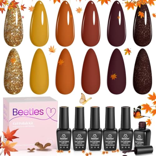 Beetles Fall Gel Nail Polish Set - 6 Shimmer Colors, Candy Corn Variation