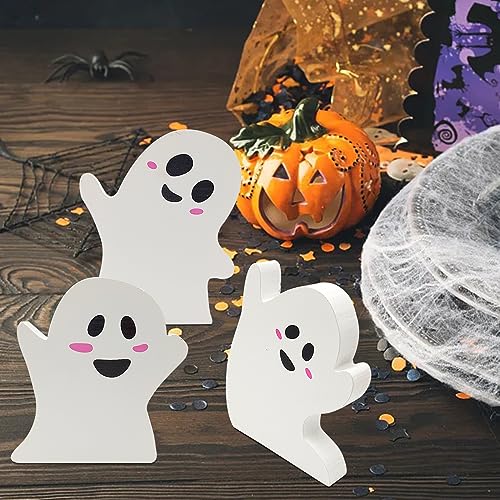 Halloween Wooden Ghost Signs Set - Cute Tiered Tray Decor for Party & Home