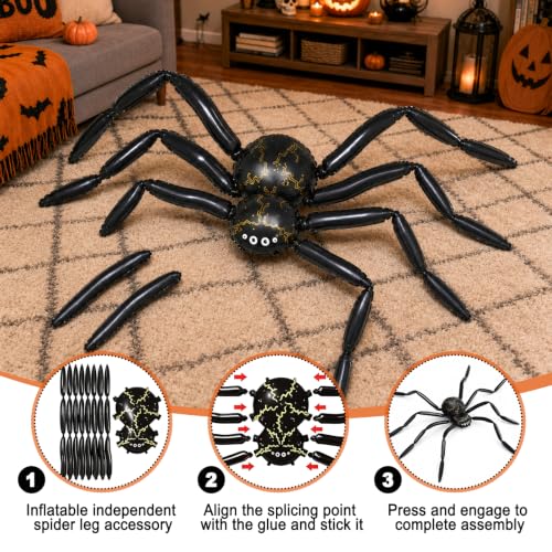 1Pcs Giant Halloween Spider Balloon - 10.2Ft Black Inflatable Spider Decoration