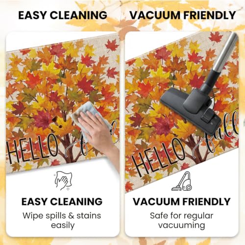 Hello Fall Kitchen Mats Set of 2 - Autumn Maple Leaf Tree Rugs, Var: Autumn Maple