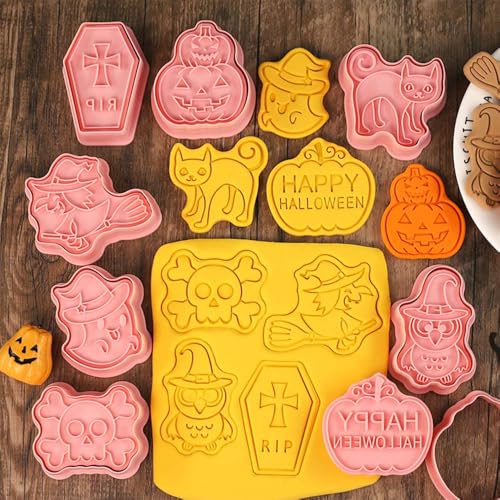Mini Halloween Cookie Cutters & 3D Stamps Set with Pumpkin Ghost Witch Cat - Halloween-2
