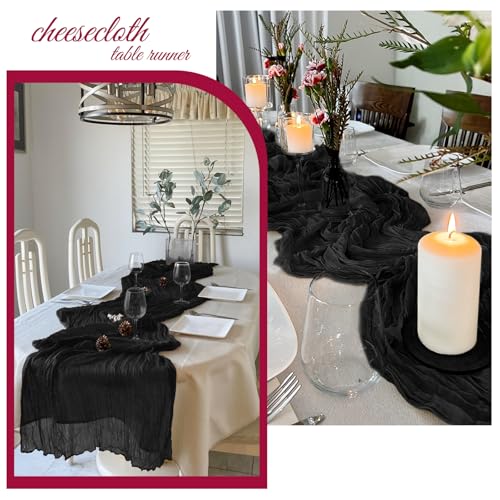 12 Pack Black Cheesecloth Table Runner 20x120 Inch Rustic Wedding Party Decor - Variation: 12 Pack / Black