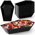 Halloween Candy Bowl Set - 12 Black Coffin-Shaped Plastic Serving Trays for Party
