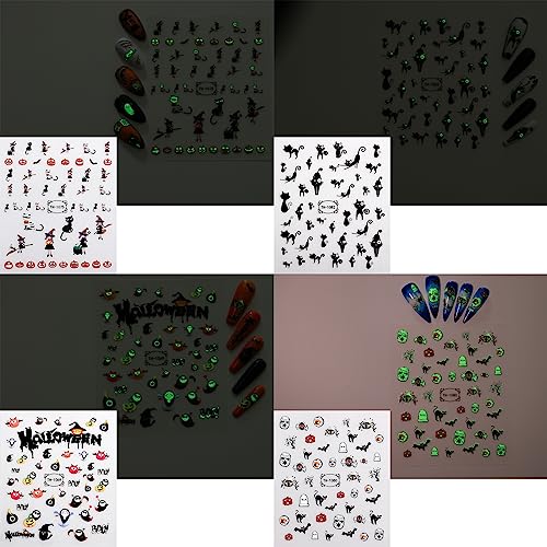 Halloween Glow in The Dark Nail Art Stickers Set - 12 Sheets, Spooky Patterns for DIY Manicure