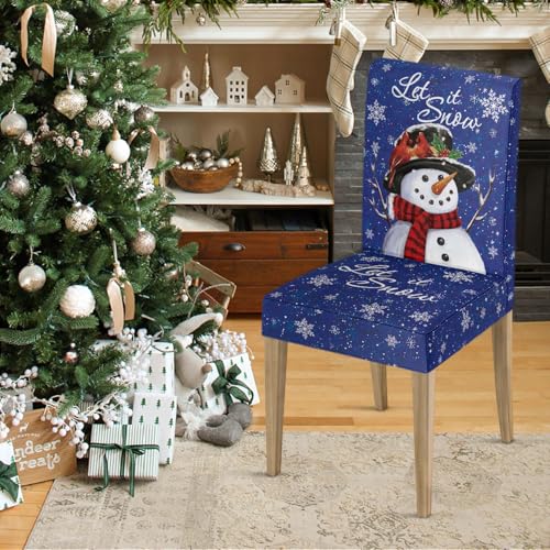 Blue Snowman Christmas Chair Covers Set - 8PCS, Durable Polyester