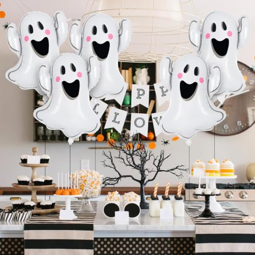 3 Pcs Halloween Ghost Balloons - White Foil Large Mylar Party Decor