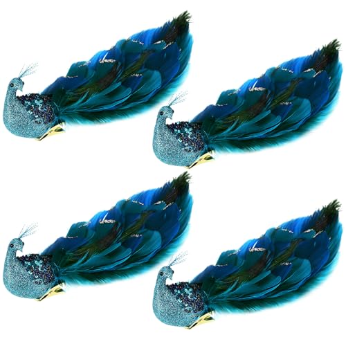 4 Pcs Christmas Peacock Ornaments Blue Feather Tail Glitter Holiday Decorations Variation of THIS listing