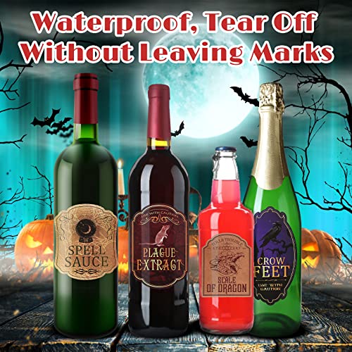 Halloween Wine Bottle Labels Set - 48 Waterproof Sticker Decorations