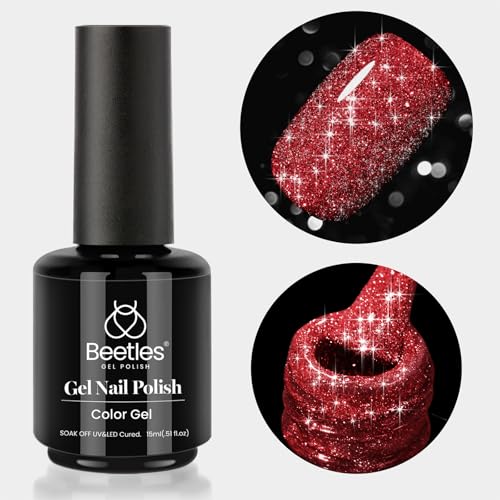 Beetles Red Glitter Gel Nail Polish C - Flakie Red | Ruby Crown 15ml Sparkly Manicure