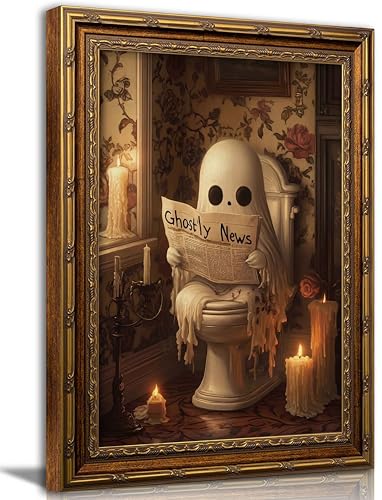 Ghost Wall Art Framed Halloween Bathroom Decor 16x12 Dark Gothic Spooky Wall Hanging Variation of Ghost / Framed / 16"L x 12"W