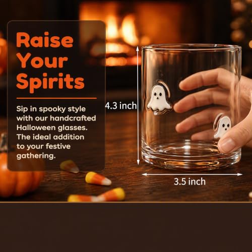 Halloween Ghost & Bat Glass Cups Set - 16oz Hand Blown Drinking Glasses, Party Supplies & Gift