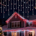 7ft Icicle String Lights - Red & White Twinkle LED Holiday Decor - Waterproof
