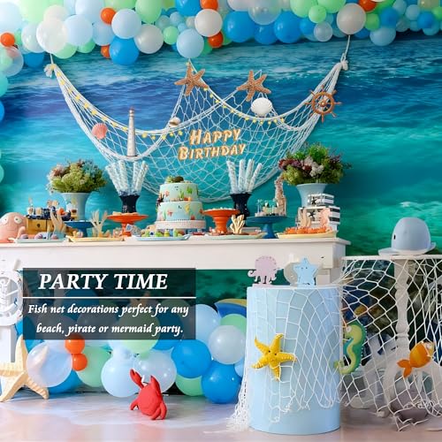 Nautical Fish Net Decorations - 6 Pack 80x40 Inch Cotton Sea Party Backdrop