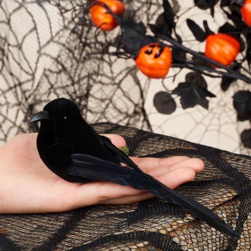 6-Pack Black Halloween Crow Clip-On Decorations - Fake Birds for Haunted Displays