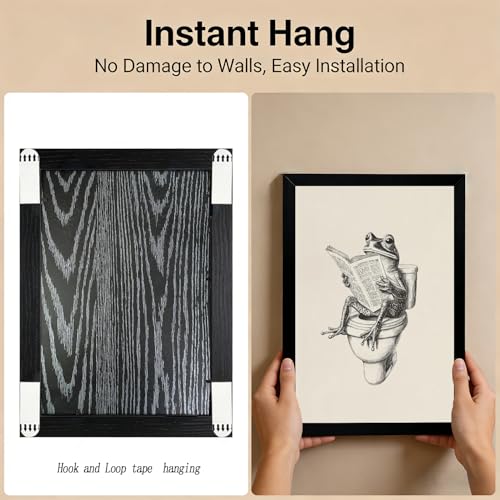 Bathroom Frog Canvas Wall Art - 12x16 Inch Funny Toilet Reading Frog Decor - Black Frame