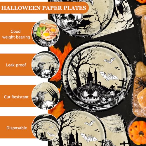 Halloween Skull Party Plates Napkins Set - 200 Pieces Halloween Skull-200