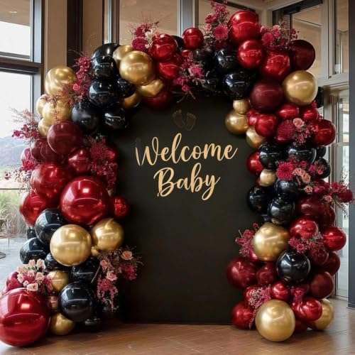 Burgundy Black Gold Balloon Garland Kit - Double Stuffed Latex Balloons for Party Decor