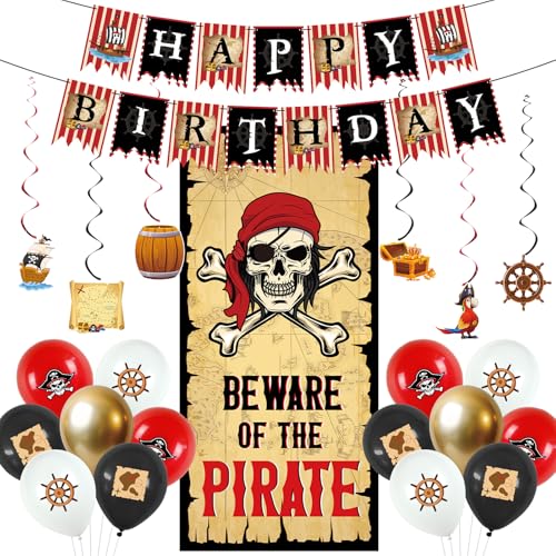 Pirate Theme Birthday Decorations Set with Banner, Balloons & Swirls