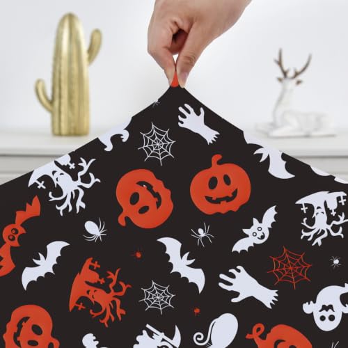 Small 24 Inch Halloween Fitted Tablecloth with Elastic Edge - Pumpkin Spiders Cobweb Bat Ghost Cat