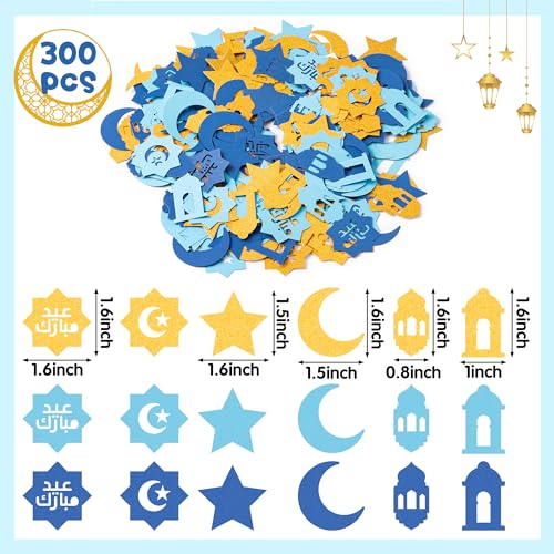 Ramadan Eid Confetti Set - Blue and Gold Table Decor for Celebrations