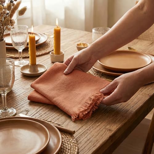 18x18 Inch Linen Cloth Napkins Set of 12 - Rust Accent Home