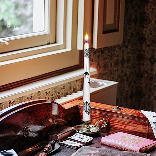 Halloween Flameless Taper Candles with Remote & Timer - Spider Pattern, 3-Pack