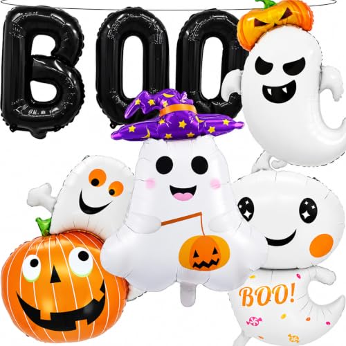 7 Pieces Halloween Ghost Pumpkin Boo Balloons Set, Large Cute Happy