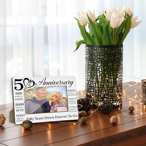 50th Wedding Anniversary Picture Frame - 4x6 Photo Keepsake Gift for Couples