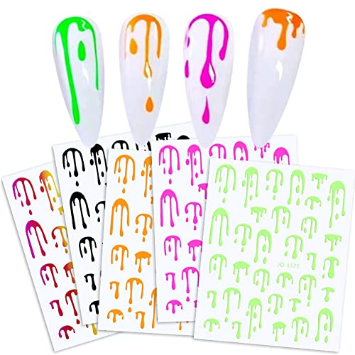 Halloween Nail Art Stickers - Bloody Decals, Fluorescent Water Drop Designs, 12 Sheets
