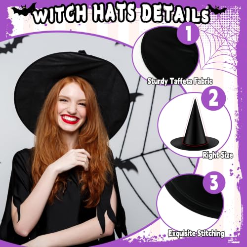 Halloween Black Witches Hat with 3D Bats - Floating Costume Accessory, 12-Pack