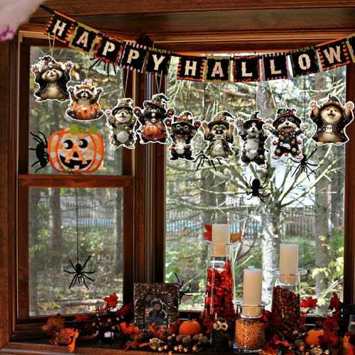 Halloween Tree Ornaments - 9 Pcs Funny Raccoon Acrylic Decorations - Style 7