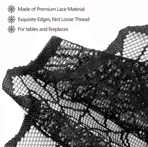 Halloween Table Runner with Black Lace Spider Web and 3D Bats - Festive Dining Decor