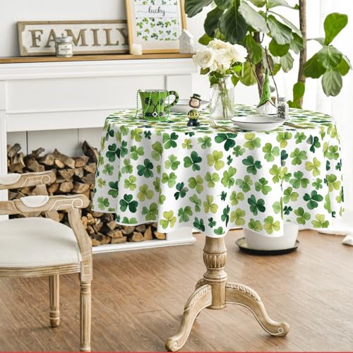 Horaldaily St. Patrick's Day Round Watercolor Tablecloth 90x90 Inch White