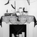 Halloween Mantel Scarf Black Lace Spiderweb for Fireplace Decor - 18x96 Inch - Black