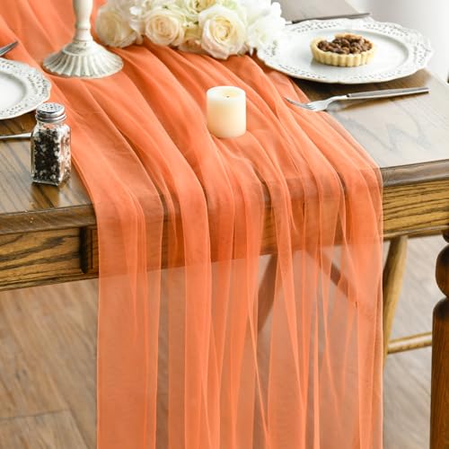 Bright Orange 3-Pack 59x120 Inch Gauze Table Runners for Holiday & Wedding Décor