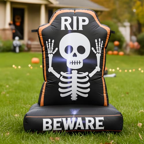 4ft Halloween Inflatable Skeleton Tombstone Yard Decoration with LED Lights - Party & Outdoor Decor
