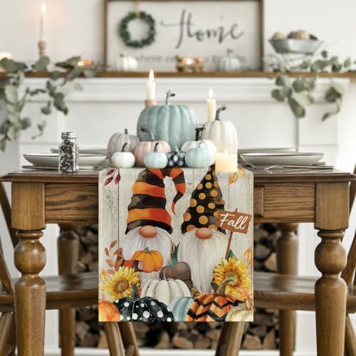 Fall Table Runner 13x108 Inch Polyester Home Decor for Dining Table - Wood Variation