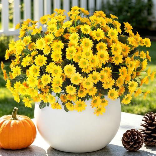 Artificial Daisy Flower Bundles - UV Resistant Faux Silk Fall Decor - Yellow, 6 Bundles