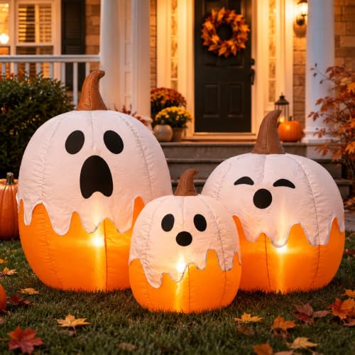 5ft Halloween Inflatable Ghost Pumpkin Decor - Outdoor Blow Up Yard Decoration with LED Lights - Variation: Pumpkin