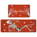 Halloween Kitchen Mat Set of 2 - Spooky Skeleton Design, Orange Variation 17x29 & 17x47 Inches