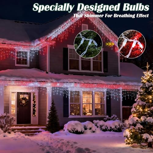 7ft Icicle String Lights - Red & White Twinkle LED Holiday Decor - Waterproof