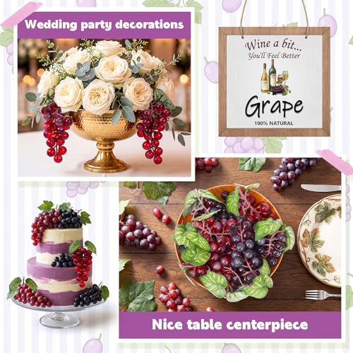 Artificial Grape Set - 9 Bunches Fall Wine Harvest Wooden Sign Centerpiece - Purple & Red